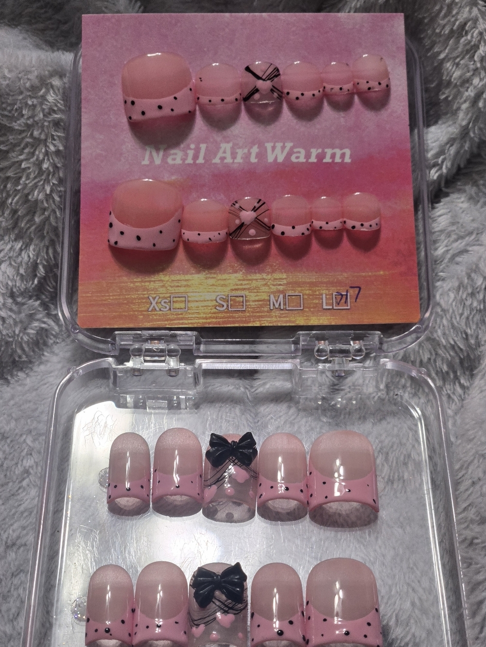 Press-On Toe & Finger Nails with Adorable Black Bow Accent